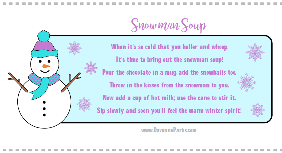 Free Snowman Soup Poem Printable Davonne Parks